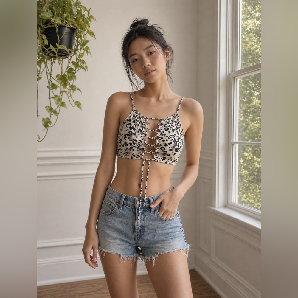 Rue21 Black & White Leopard Print Swim Top